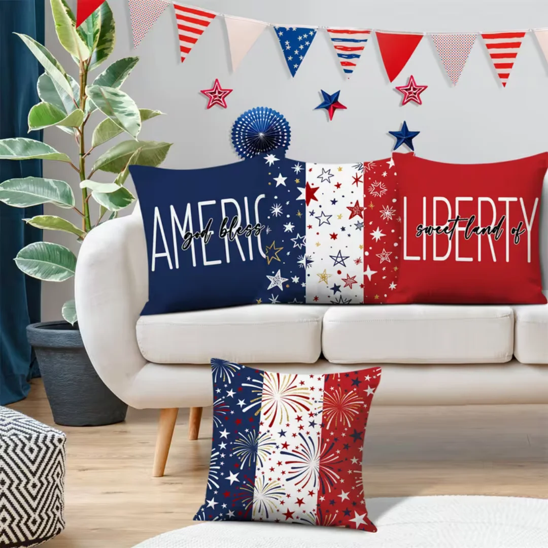 4pcs Independence Day (United States) Cushion CoverSoft Pillowcase for Home Living Room Bedroom Decoration Nap Companion Office