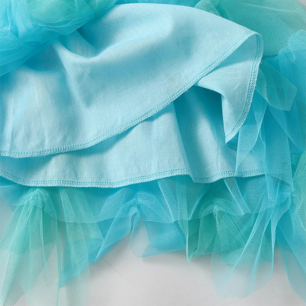 VIKITA Mädchen ärmelloses Sommerkleid mit Meerjungfrauen-Print, blau, für Kinder, mehrlagig, Prinzessin, Geburtstagsfeier, Ballkleid, elegante Tutu-Kleider – Detail 9
