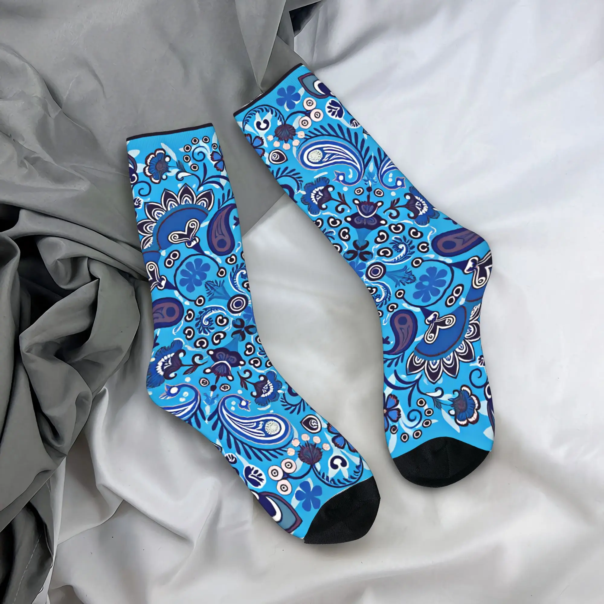 Royal Blue Floral Paisley Socks  Anti Sweat Stockings Men Comfortable Skateboard Socks Autumn Funny Graphic Socks