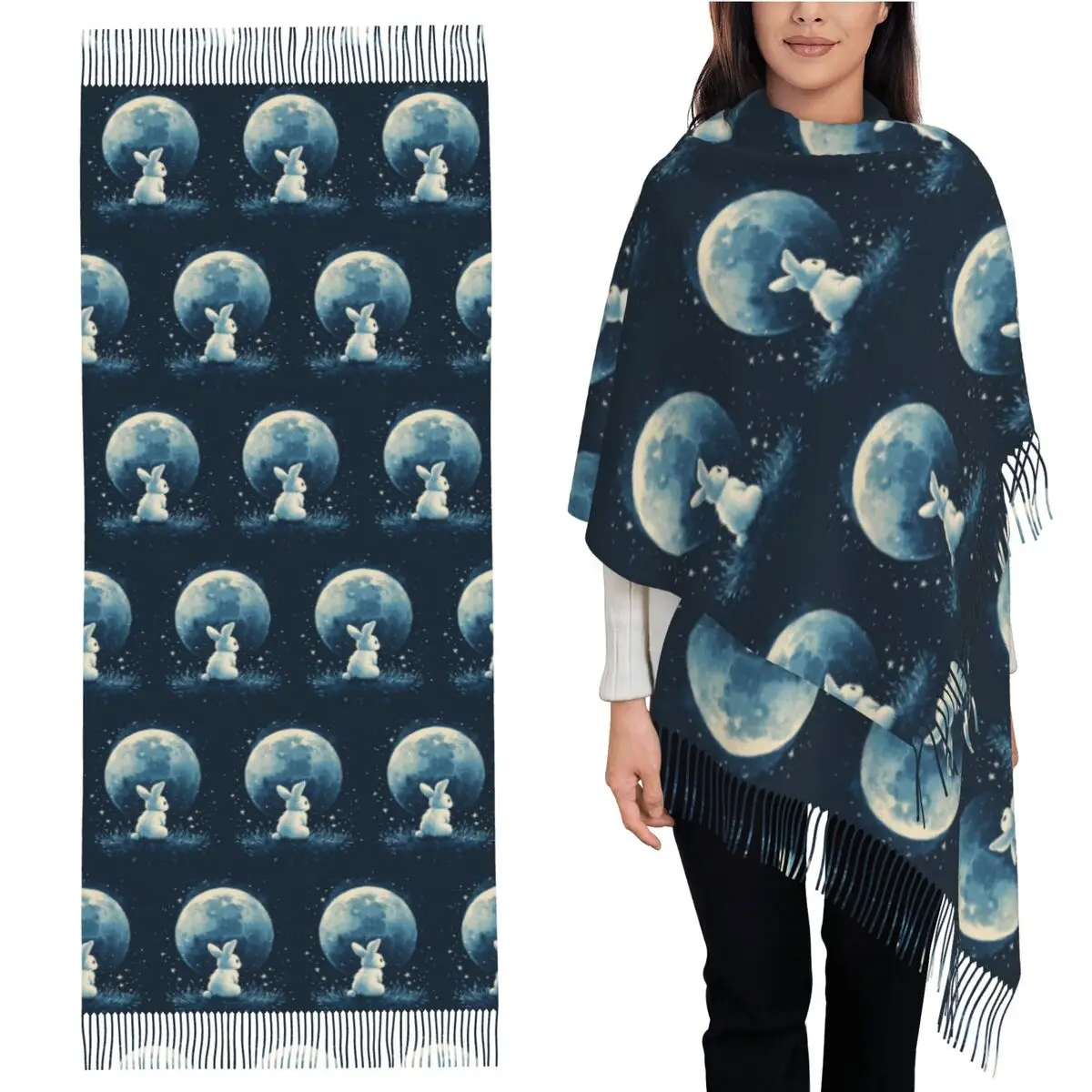 

Милый космический шарф с кроликом и кроликом, шарфы с кисточками для женщин, мягкие теплые шали и накидки, большая осенне-зимняя шаль