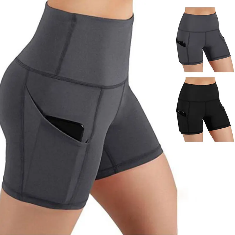 Women High Waist Hip Lifting Shorts Pocket Yoga Short Pant Workout Running Stretch Fitness Athletic Sports Yoga Leggings