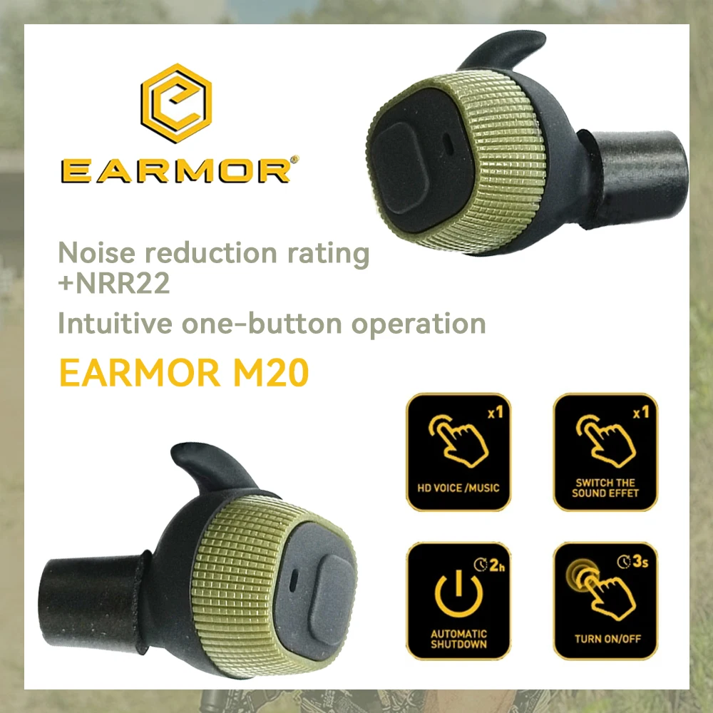 EARMOR M20 MOD4 Electronic Earplugs Headset Anti Noise Ear Plug Noise Canceling for Hunting Silicone Earmuffs Shooting NRR22db