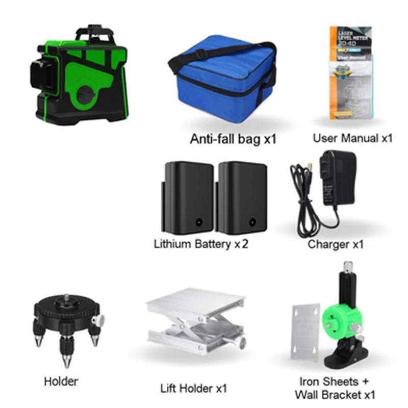Green light 12-line level 3D infrared wall sticking instrument high precision ground sticking instrument on the wall frame