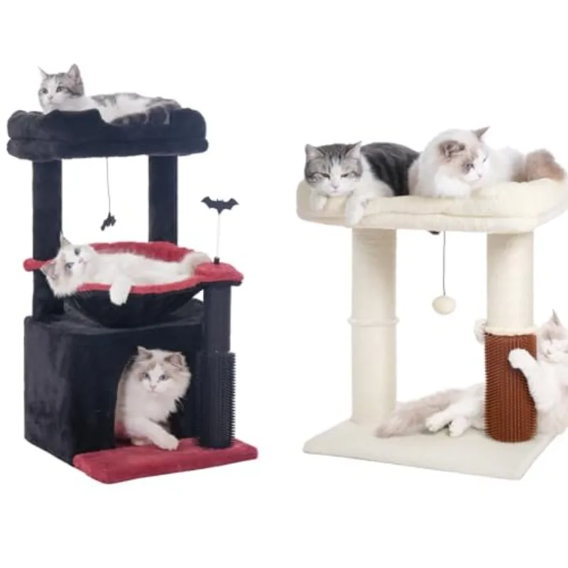 

Gothic Cat Tower and Large Cat Scratching Post with Big Perch and Self Groomer for Indoor Cats
