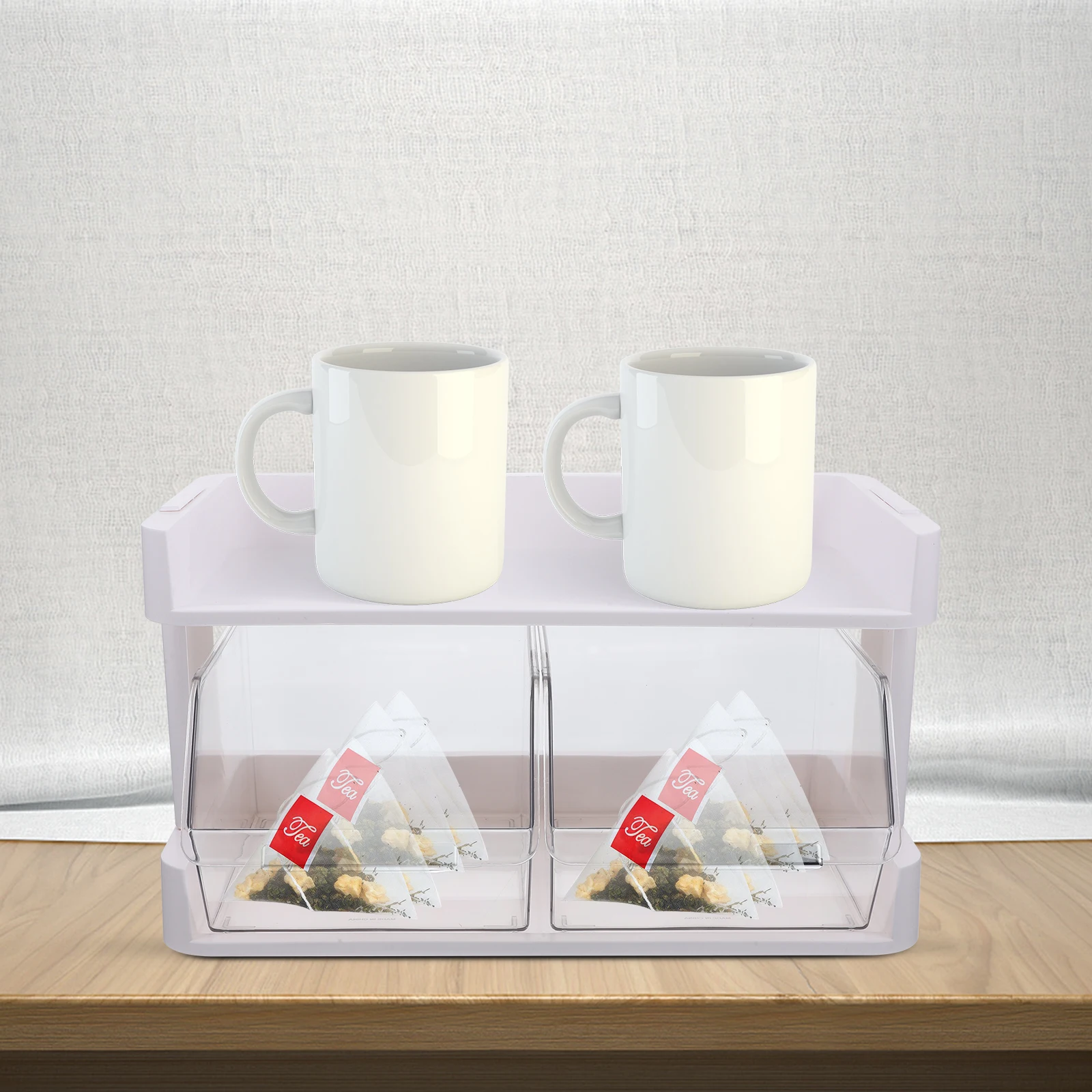 

Двухуровневый органайзер для чайных пакетиков, настольная полка для хранения кофейных капсул, сахарных пакетиков, пылезащитная подставка для чая