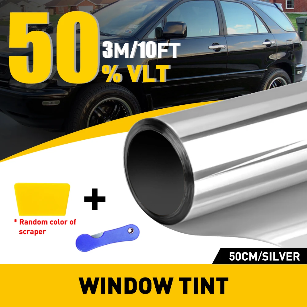 

1Roll 3m*50cm Silver Car Window Foils Tint Film 35% 50% Percent VLT Window Tint Film Glass Sticker Sun Shade Film