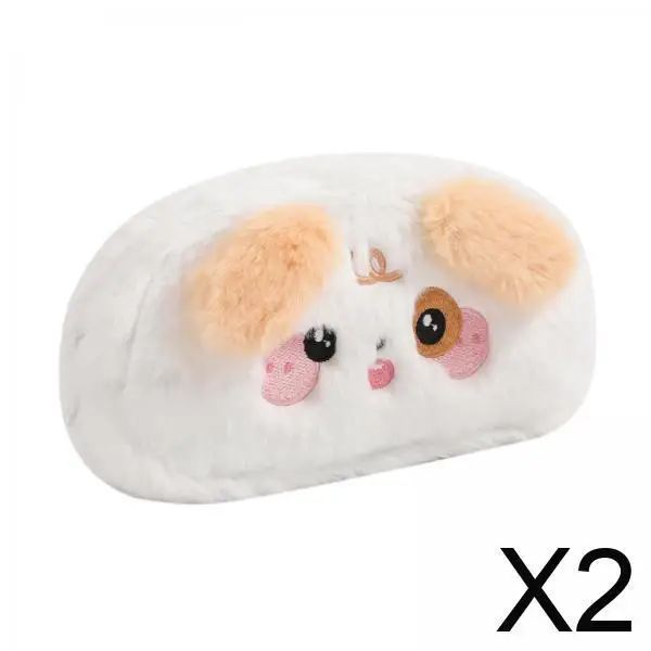 

2xPlush Pencil Case Pen Bag Soft Pencil Bag for Office Boys and Girls Students White Khaki