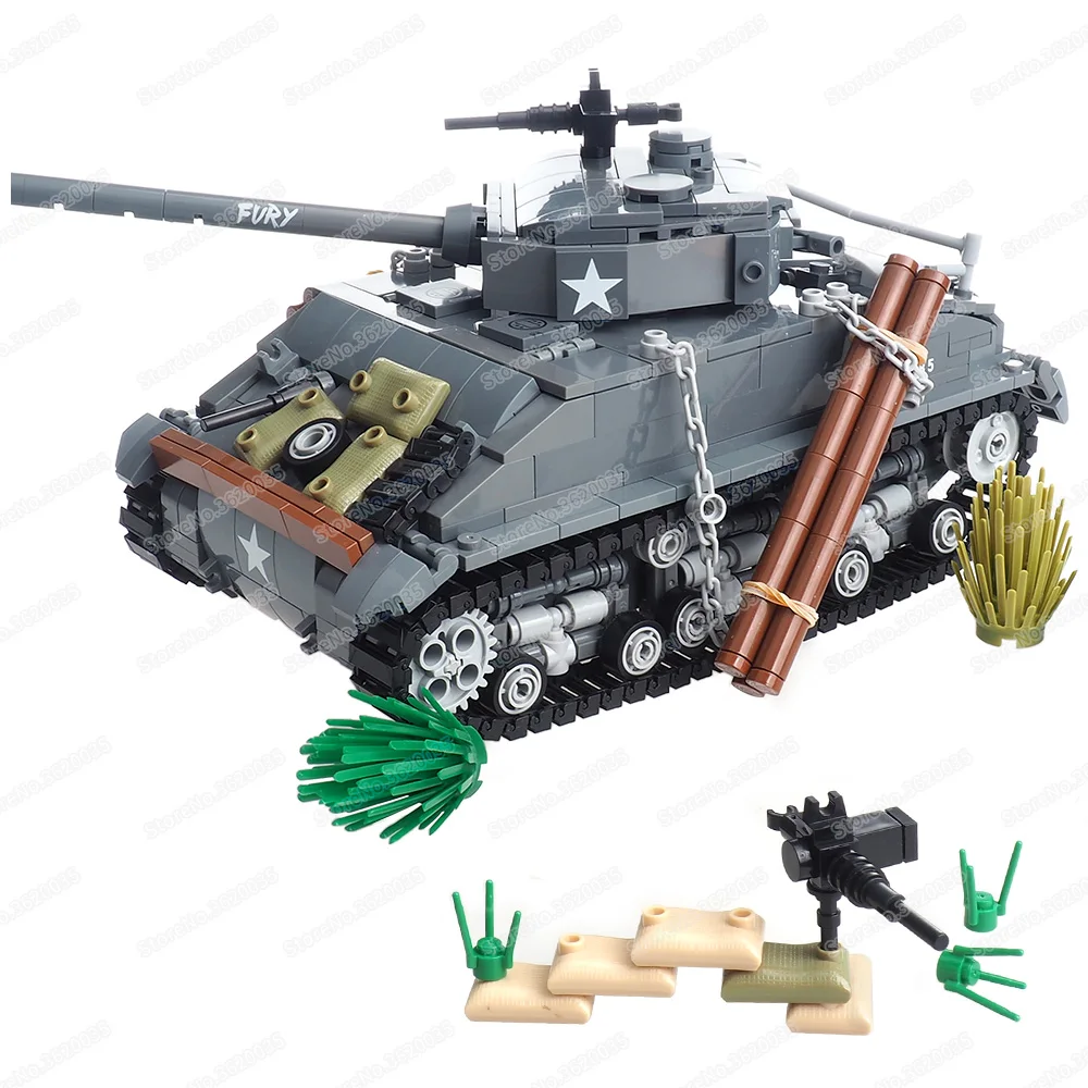 M4A3E8 Sherman tank Building Block Assembly WW2 Military Equipment figures Weapons Armored Tank War Model Children Gift Boy Toys