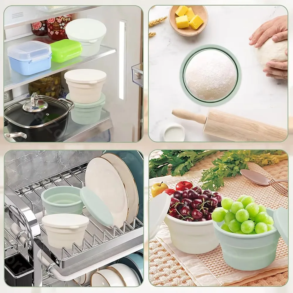 Collapsible Silicone Pizza Dough Proofing Box Non-Stick Round Lidded Hybrid Pizza Dough Box with Airtight Lid