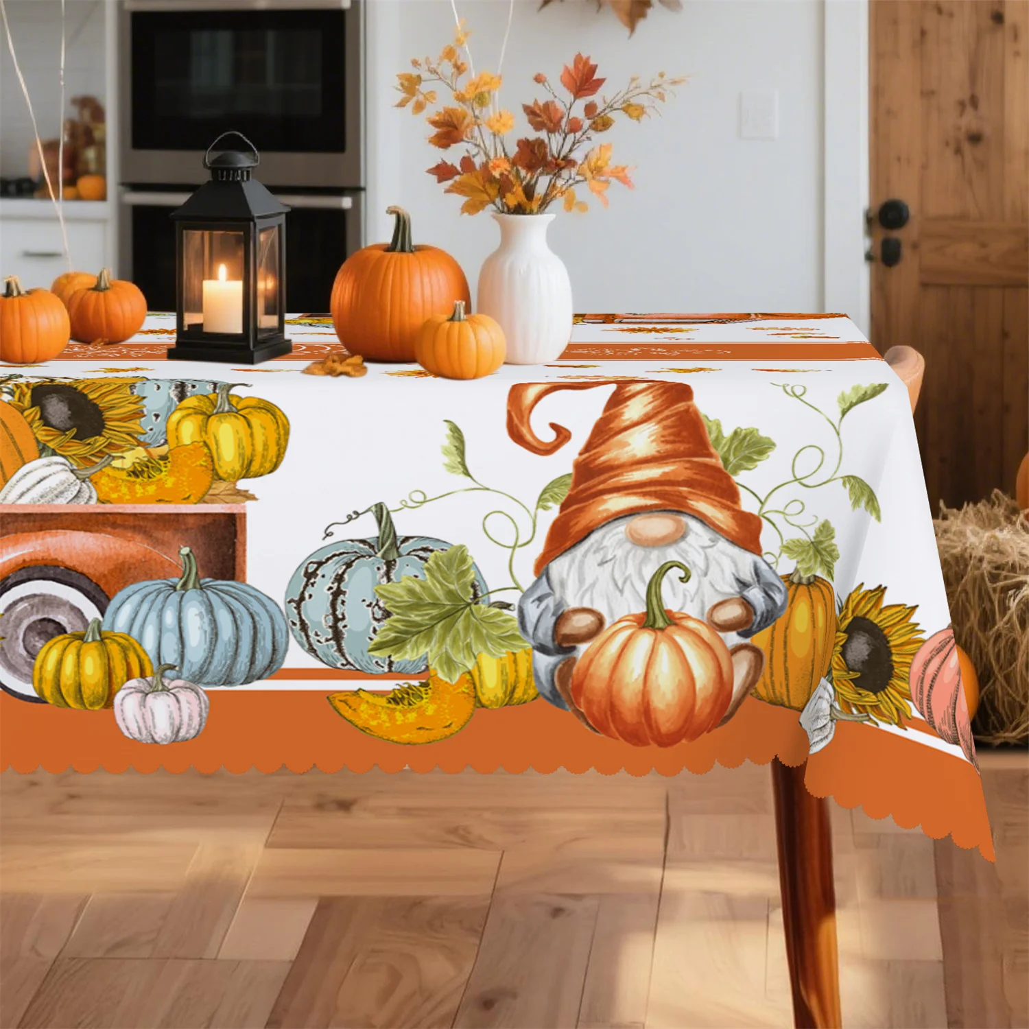 Truck Sunflower Pumpkin Dwarf Autumn Tablecloth 1 Pack Suitable for Thanksgiving Table Party Outdoor Decorationzyc