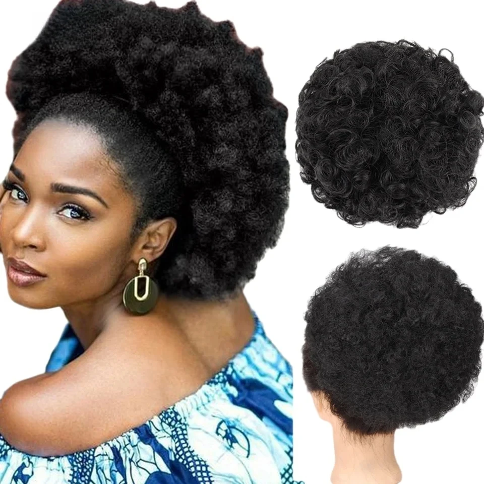 Synthetic Extra Large Size Afro Puff Drawstring Ponytail Natural Looking Kinky Curly Hair Bun Extension Hairpieces Updo Hair