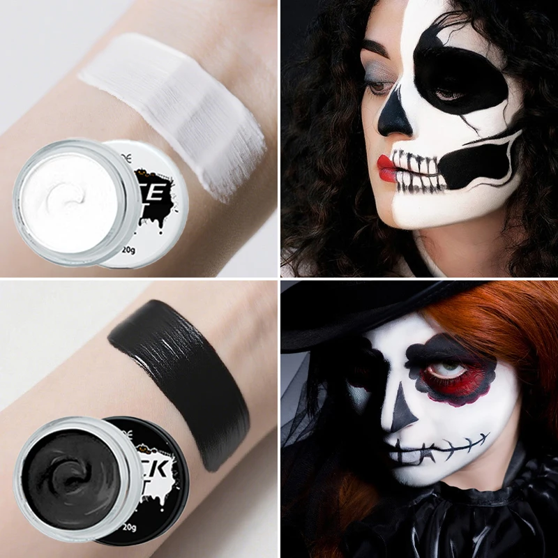 2개 블랙 화이트 할로윈 페이스 페인트 세트, 풍부한 색상, 고농도 색소 페이스 및 바디 페인트, 할로윈 캐릭터 역할극