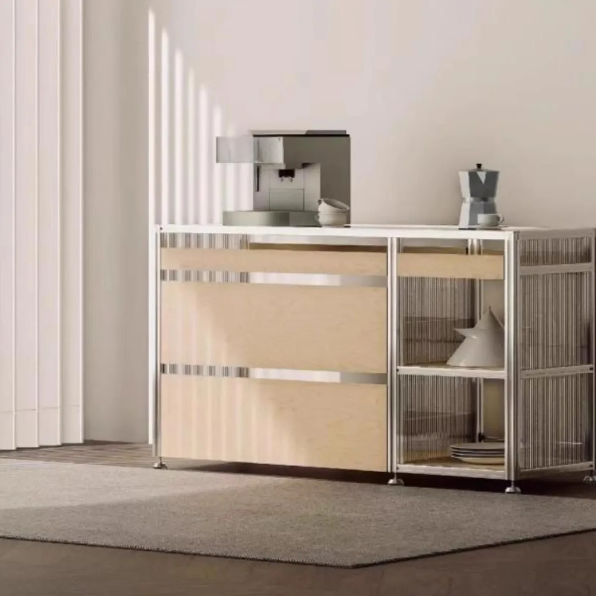 Birch ocean board dining side cabinet light luxury aluminum profile storage cabinet living room bedroom with drawers storage