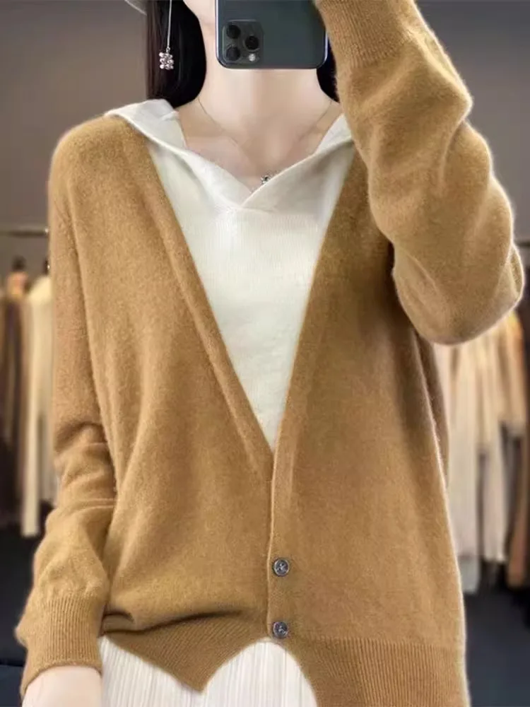 Autumn Winter New Sle Women's Pure Camere Sweater V-Ne Knitted Loose Woolen Base Hat irt Loose Fit Color Blo Design