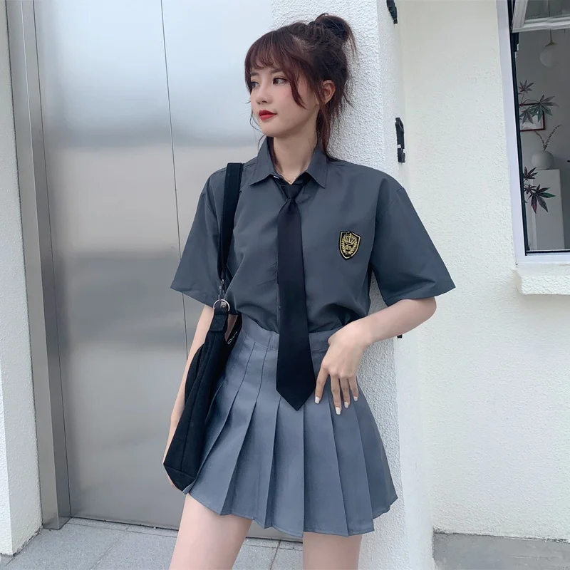 

Gng Girl School orm Skirt irt ort Sve Women's Class orm Summer Set Student Academy Sle INS Hong Kong Sle