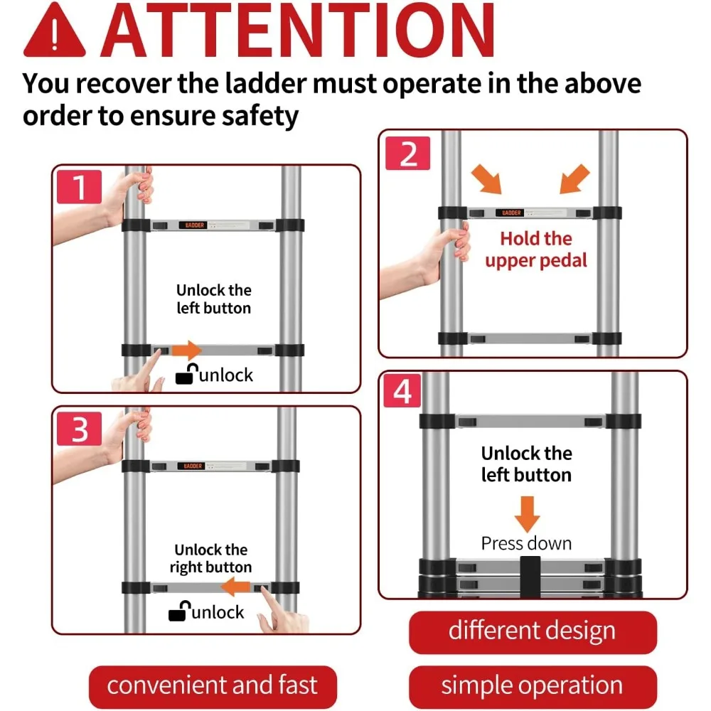 سلم تصغير عالي التحمل مزود بخطاف ثابت وقضيب تثبيت وتمديد بسعة 330 رطلًا واستخدام متعدد الأغراض #2