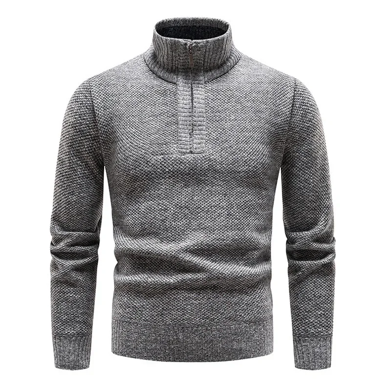 Winter Men's Fleece Thicker Sweater Half Zipper Turtleneck Warm Pullover Quality Male Slim Knitted Wool Sweaters for Spring