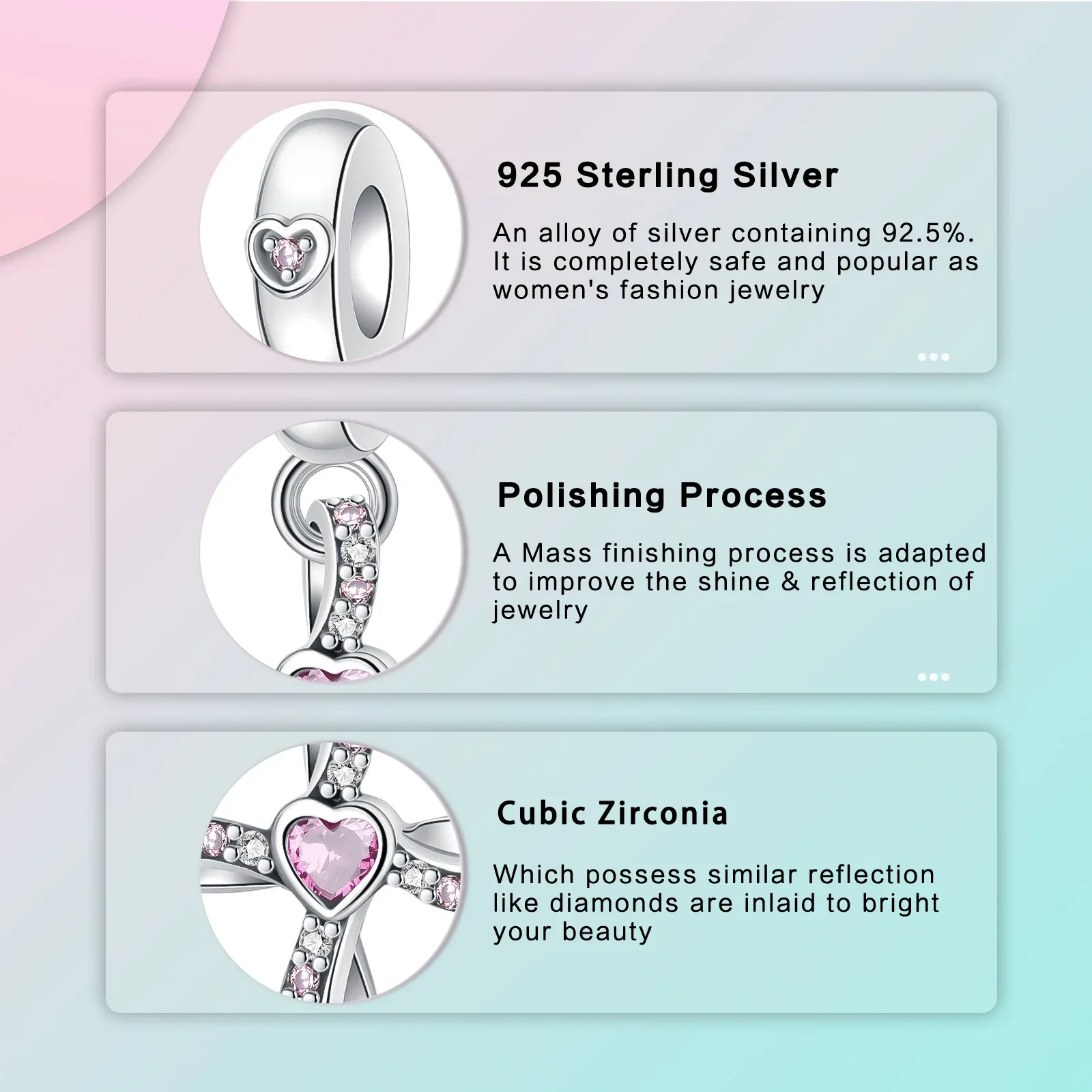 925 فضة الصليب الماس القلب سحر للنساء ، الوردي قلادة ، يناسب الأصلي باندورا أساور ، DIY بها بنفسك مجوهرات هدية