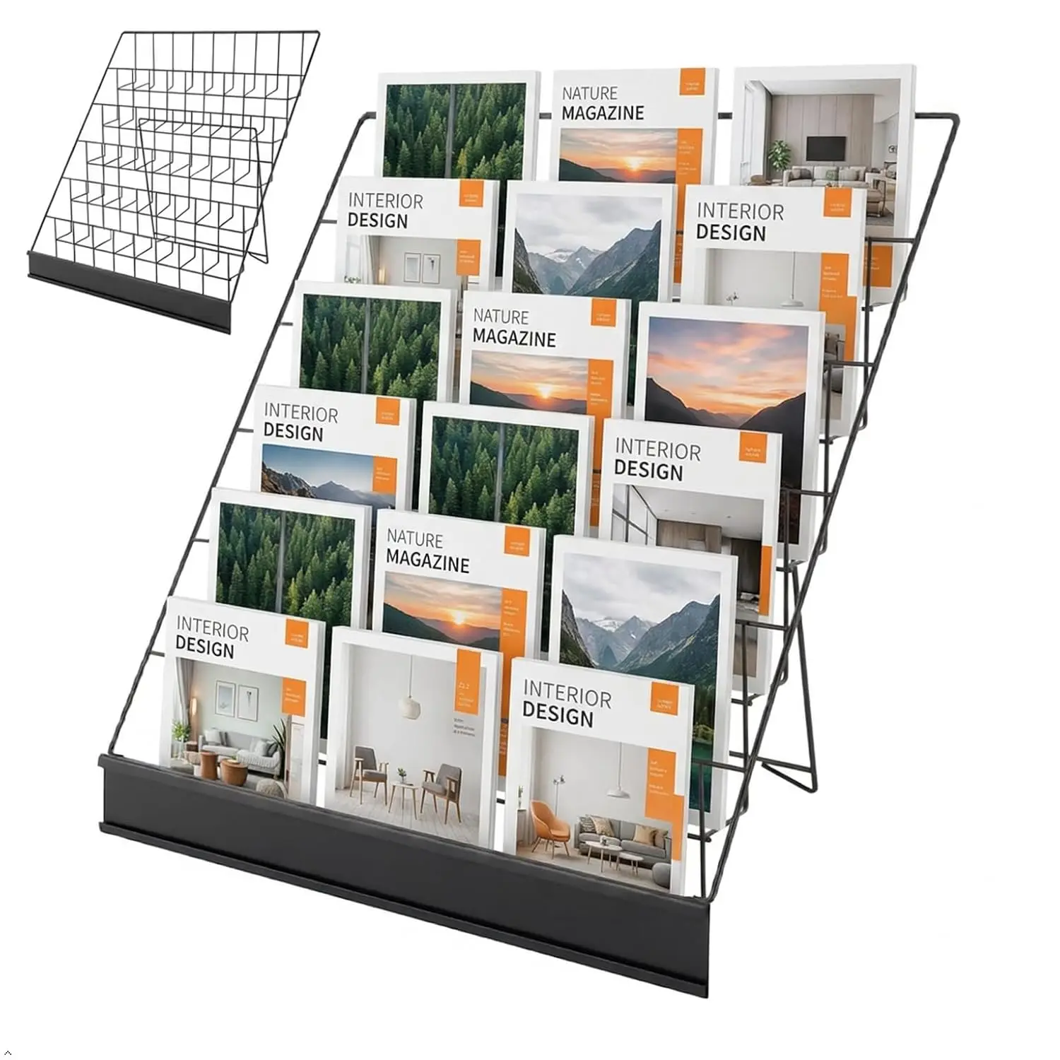 6 Tier Magazine Display Rack for Library Classroom, Black, Customized