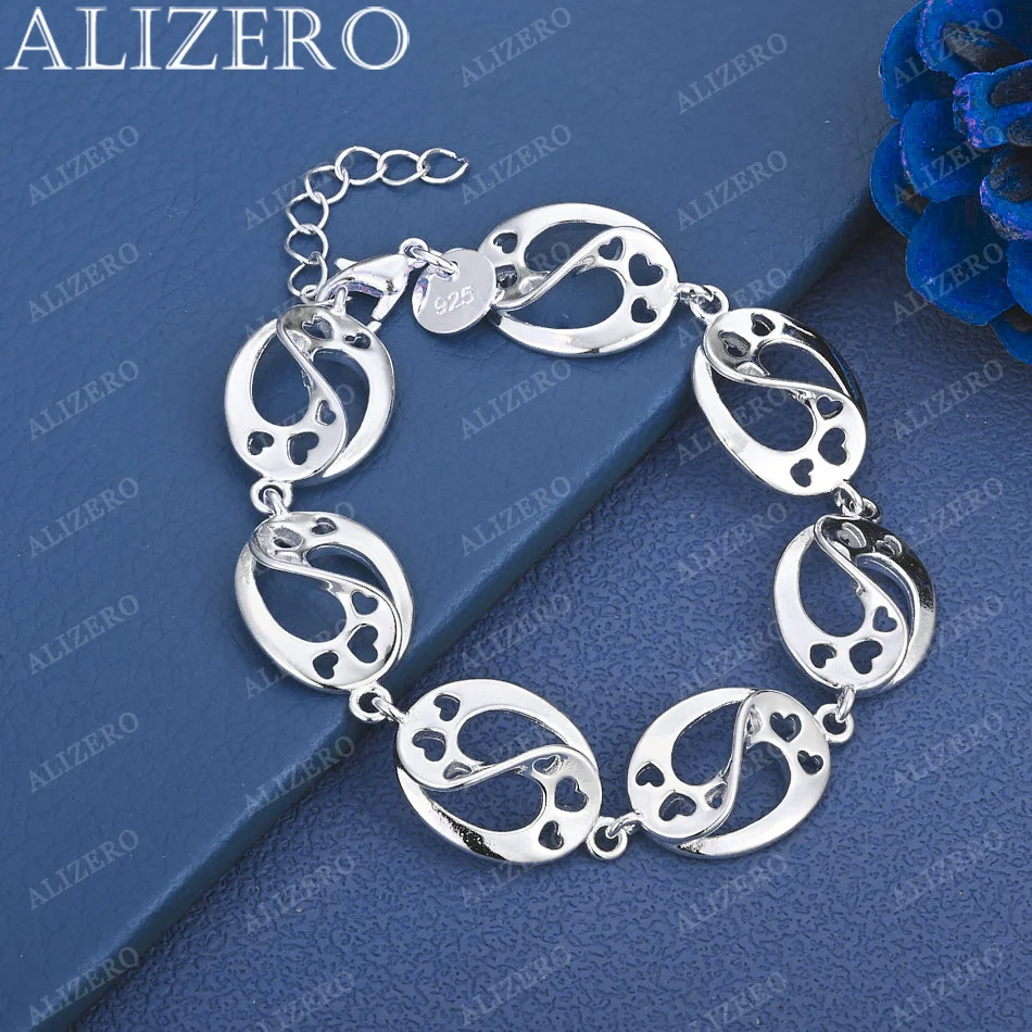 

ALIZERO 925 Sterling Silver Heart Geometry Chain Bracelet Wedding Engagement Fashion Party Jewelry Gifts