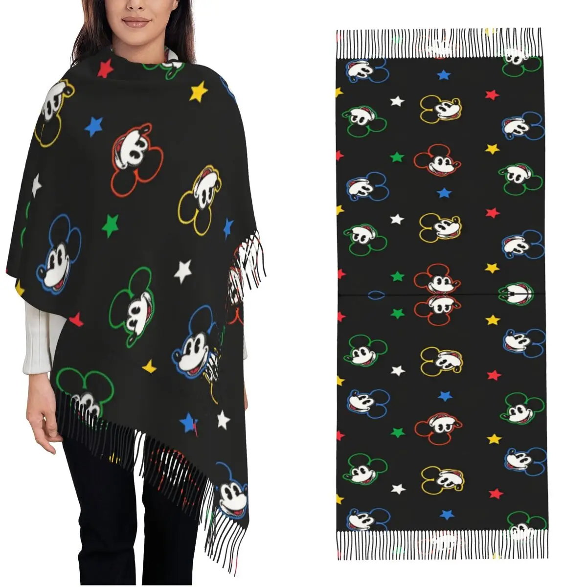 

Шарф с героями мультфильмов Микки Мауса для женщин, зима-осень, шаль из пашмины, большой шарф-шаль для вечернего платья