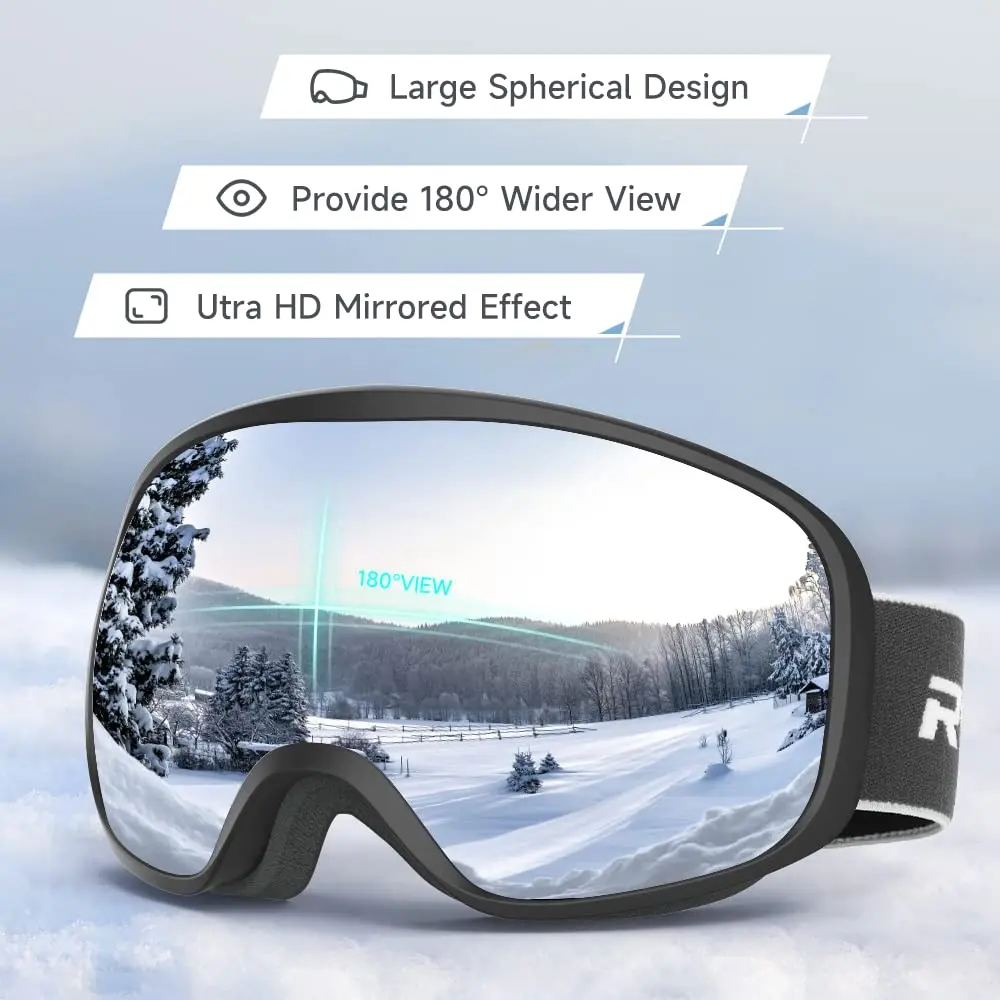 Adults  Ski Goggles Snowboard Goggles for Men Women Youth,Over Glasses OTG/100% UV Protection/Anti-fog/Wide Vision