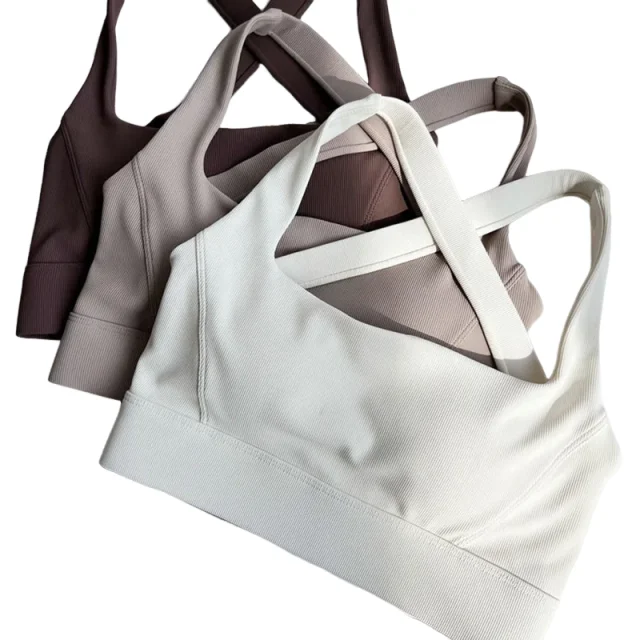 Criss Cross Sports Bra Medium Support Brushed  Gym Fitness Workout Push Up Bra with Removable Padding KUCLUT