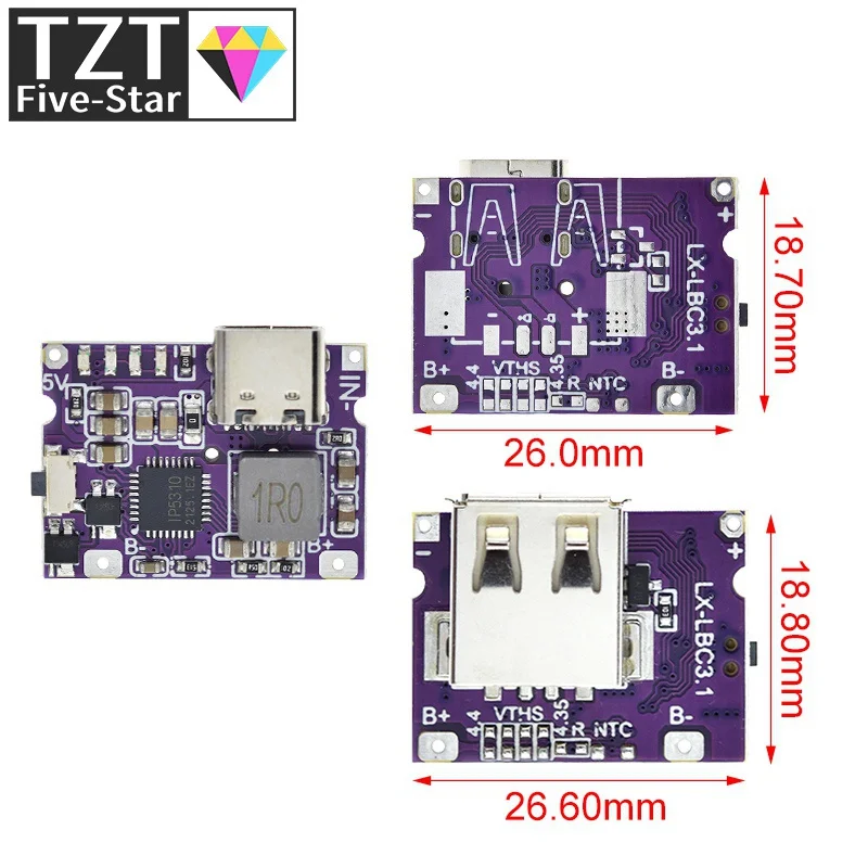 Type-C USB 5V 3.1A Boost Converter Step-Up Power Module IP5310 Mobile Power Bank Accessories With Switch LED Indicator