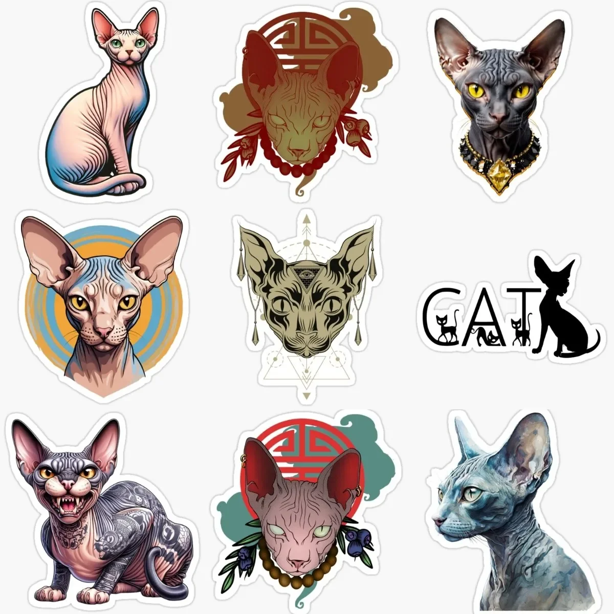 

Creative Canadian Hairless Cat Sphynx Cat Pets PVC Stickers for Decorate Car Window Wall Fridge Bicycle Motorcycle Decal