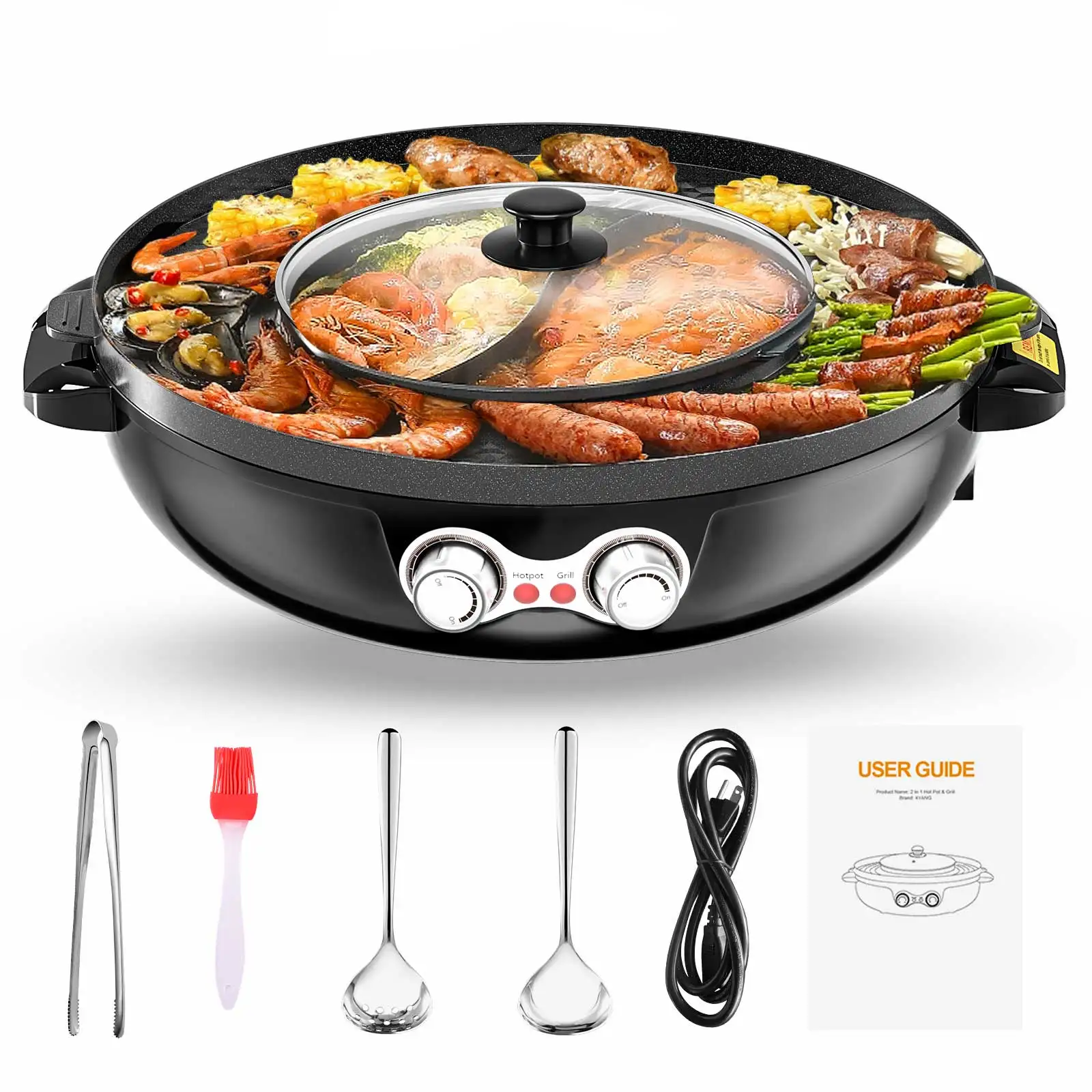 Electric Grill Pan Electric BBQ Household Electric Barbecue Hot Pot Barbecue Grill Multifunctional Electric Cooker Smokeless BBQ