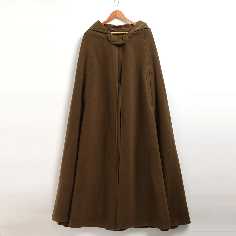 معطف صوف من العصور الوسطى للنساء معطف طويل بغطاء للرأس للشتاء