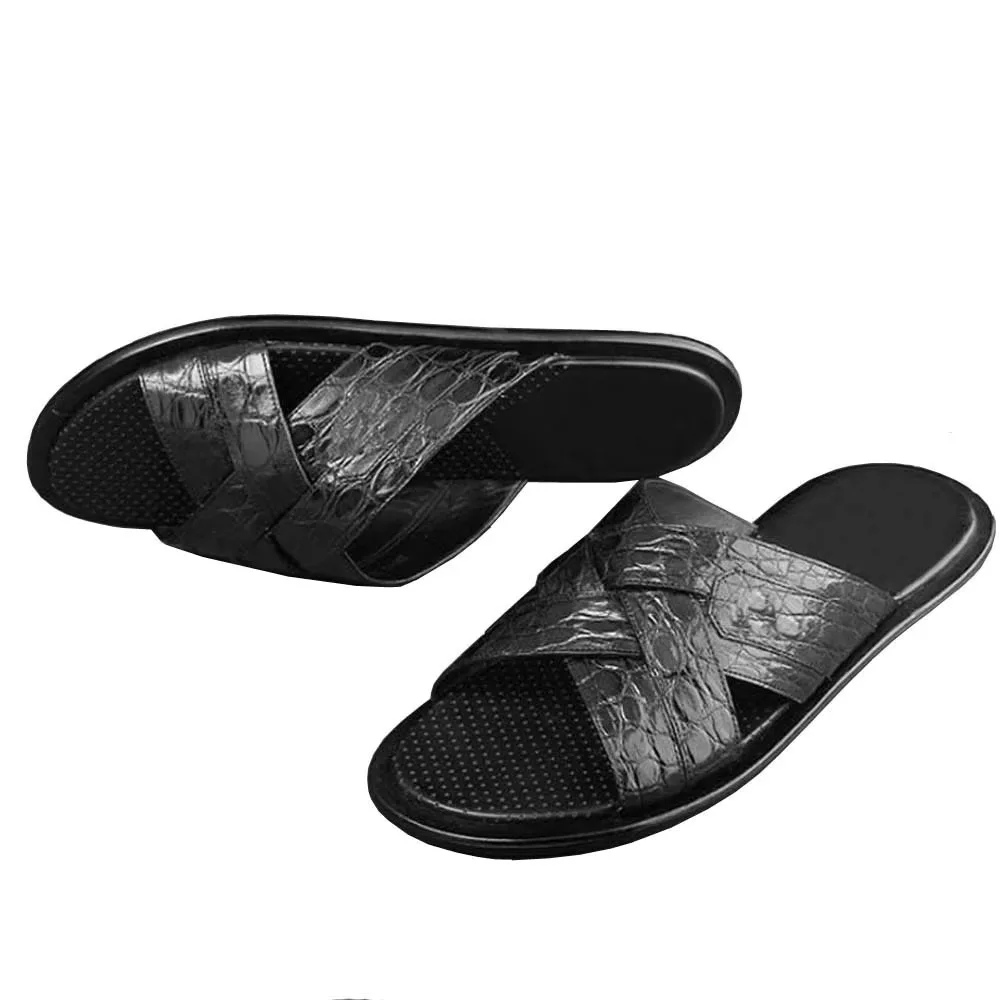 tianxing New sales  crocodile men slippers black  men slippers real leather outsole