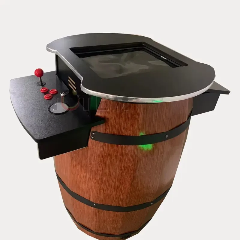19-Inch 4:3 LCD Monitor, Thick Tempered Glass Top 60 Arcade Games 1 Barrel Table Machine, Cocktail Lounge Real Barrel