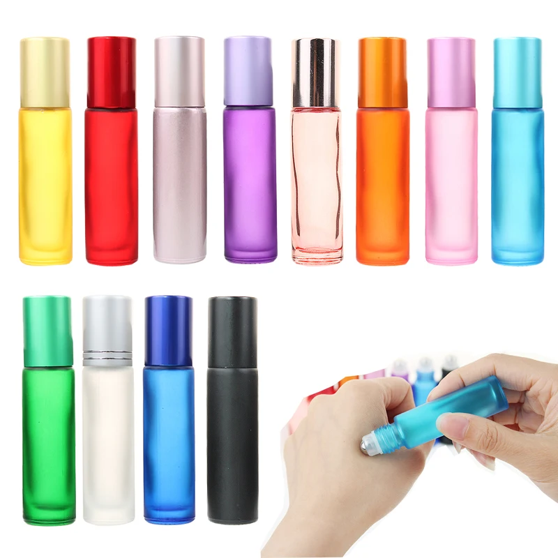 20/30/50pcs Thick Glass 10ml Frosted Roll on Bottle Refillable Essential Oils Perfume Bottles Containers with Roller Metal Ball