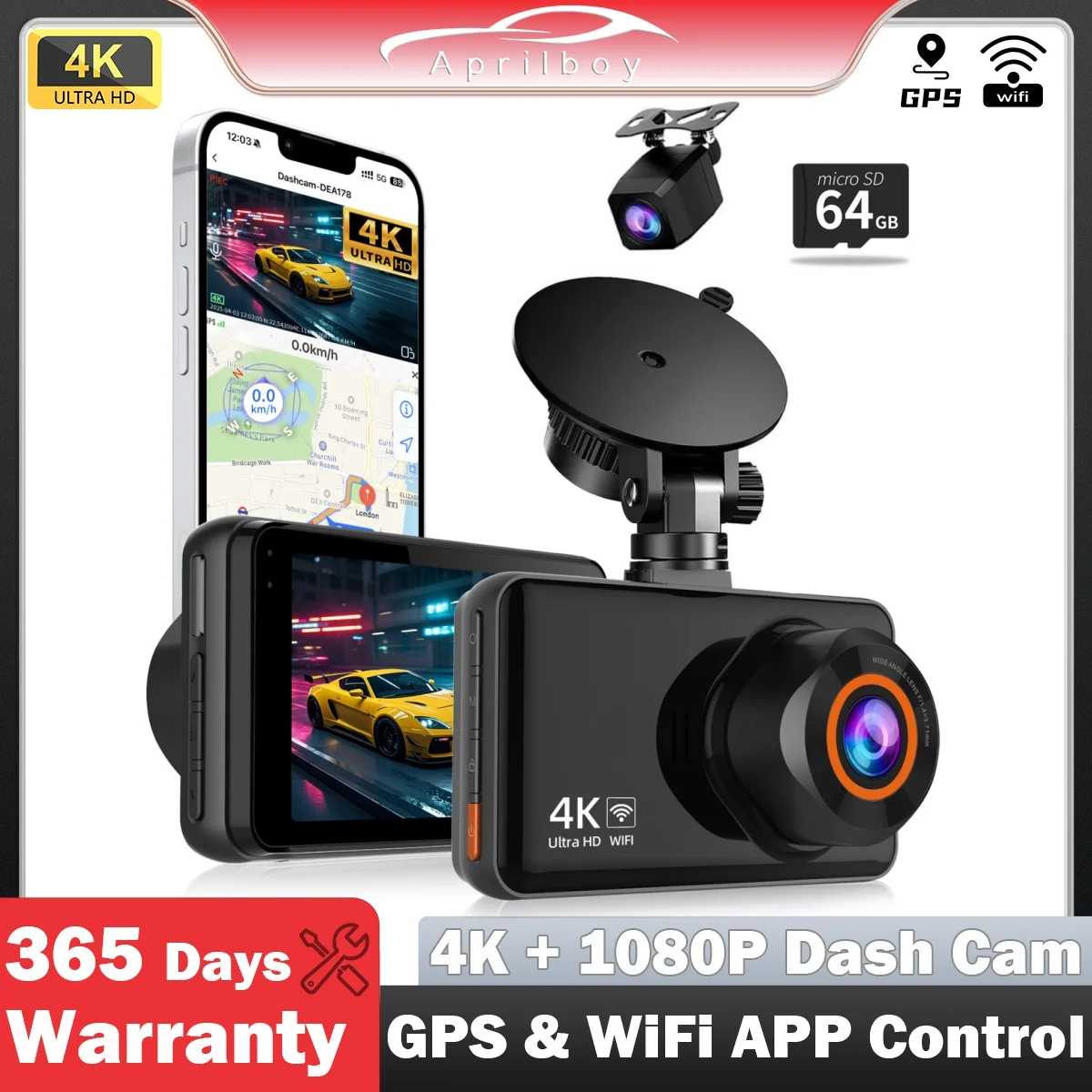 Aprilboy UHD 4K+2.5K Car DVR WIFI GPS Mini Dash Cam Camera Dual Lens Dashcam Black Box Video Drive Recorder WDR Night Vision
