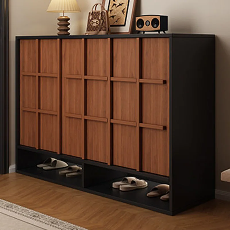 

Solid wood medieval retro bone line shoe cabinet Home entrance entrance porch cabinet integrated wall shoe rack outdoor storage