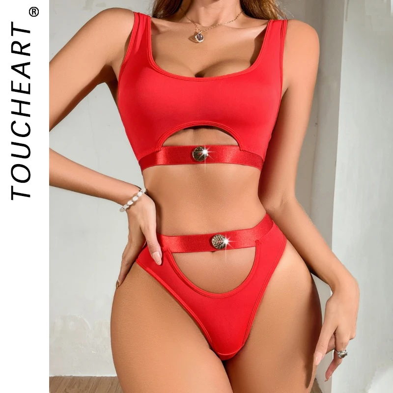 

Toucheart сексуальное нижнее белье для женщин, однотонный комплект нижнего белья, сексуальный и удобный сетчатый комплект из двух предметов с высокой талией и разрезом, новый