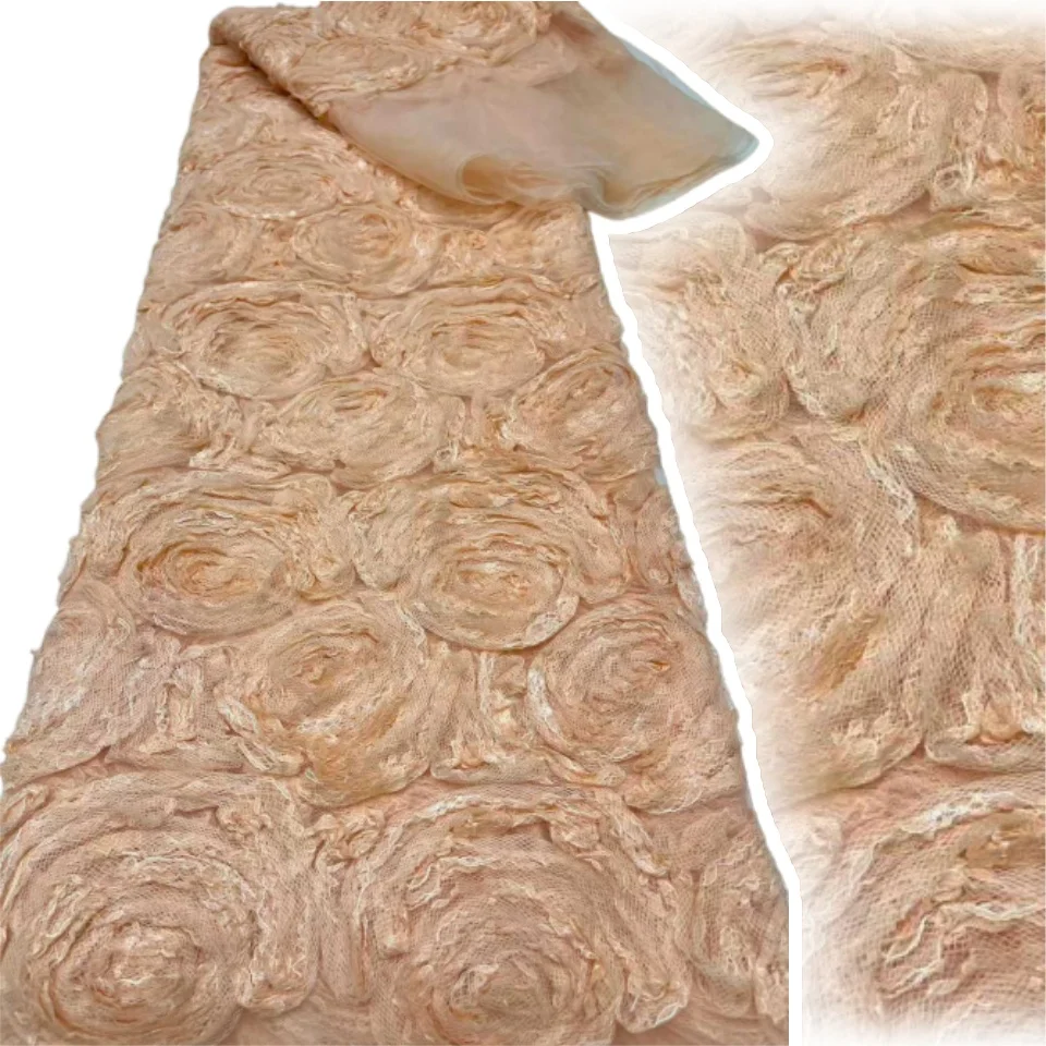 

Latest 3D Flowers Fabric 5 Yards Lace Fabric Petal Rose Design Mesh Embroidery Fabric Material for DIY Party Sewing 2015