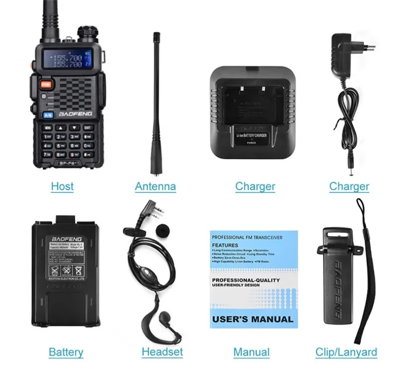 BF-F8+ Upgrade Walkie Talkie Police Two Way Car Radio Station Portable  Ham Radio for Hunting 5W UHF VHF Dual Band