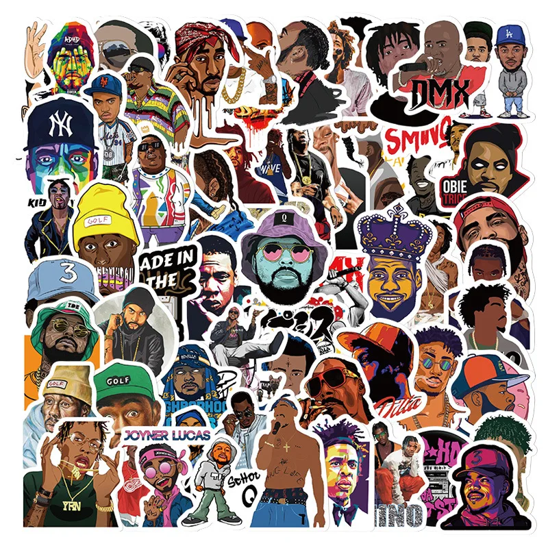 64Pcs East West Coast Rap Artists Stickers - Laptop/Guitar/Water Bottle Decor - Hip Hop Street Culture Waterproof