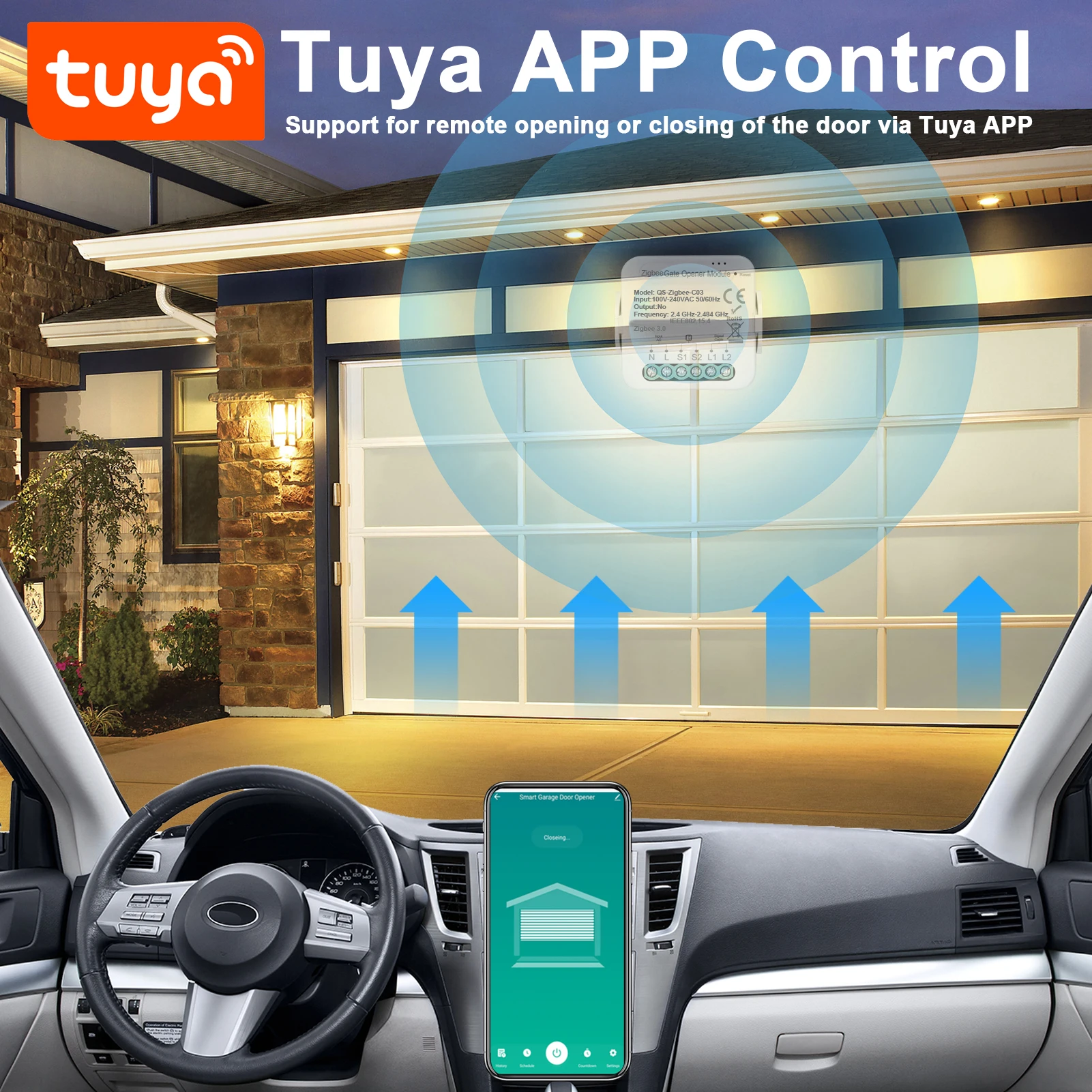 Tuya ZigBee Gate Opener Intelligent Garage Door Opener Controller APP Control Compatible with Alexa Google Home Voice Control