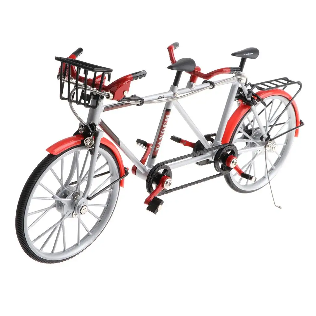 Tandem Miniature Replica Bicycle Toy Alloy Diecast Red Racing Bike Collectible Model for Dollhouse Display