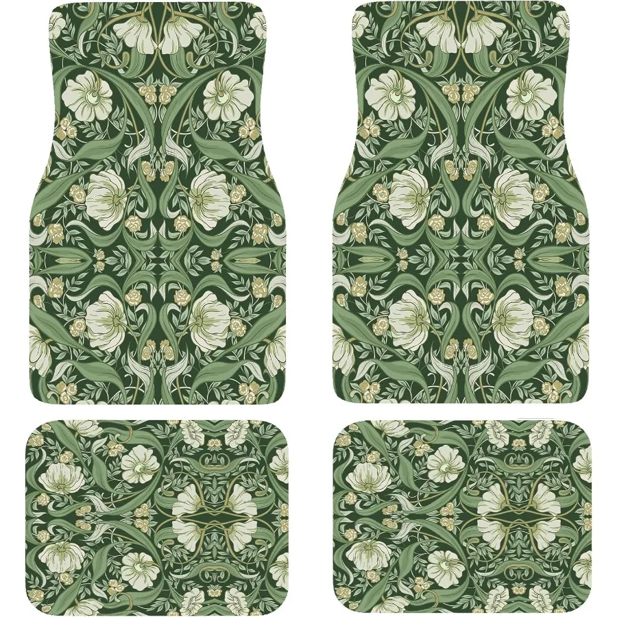 

Автомобильные коврики William Morris с цветочным принтом, двухслойные передние автомобильные коврики из плотной ткани с нескользящей резиновой подложкой, стильный прочный автомобильный коврик