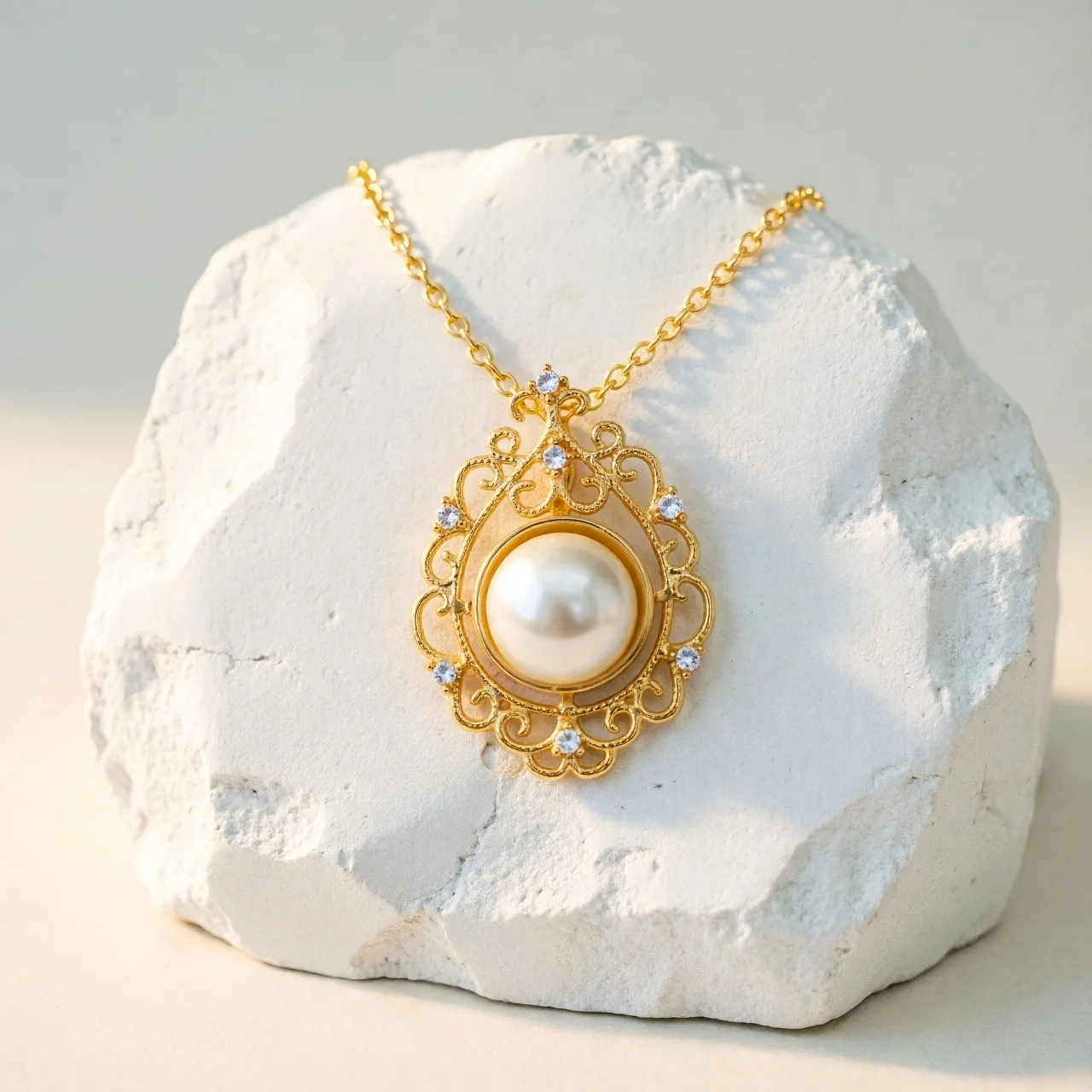 

JUNYE Vintage Pearl Necklace for Women O-Chain Lace Pendant - Elegant Jewelry Gift for Wedding Birthday & Anniversary Present