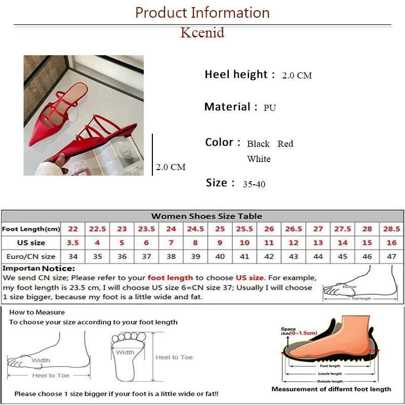 Kcenid Narrow Band Low Heels Banquet Party Shoes Ladies Slippers New Design Rivet Pointed Toe Summer Pumps Women Shoes Sandals