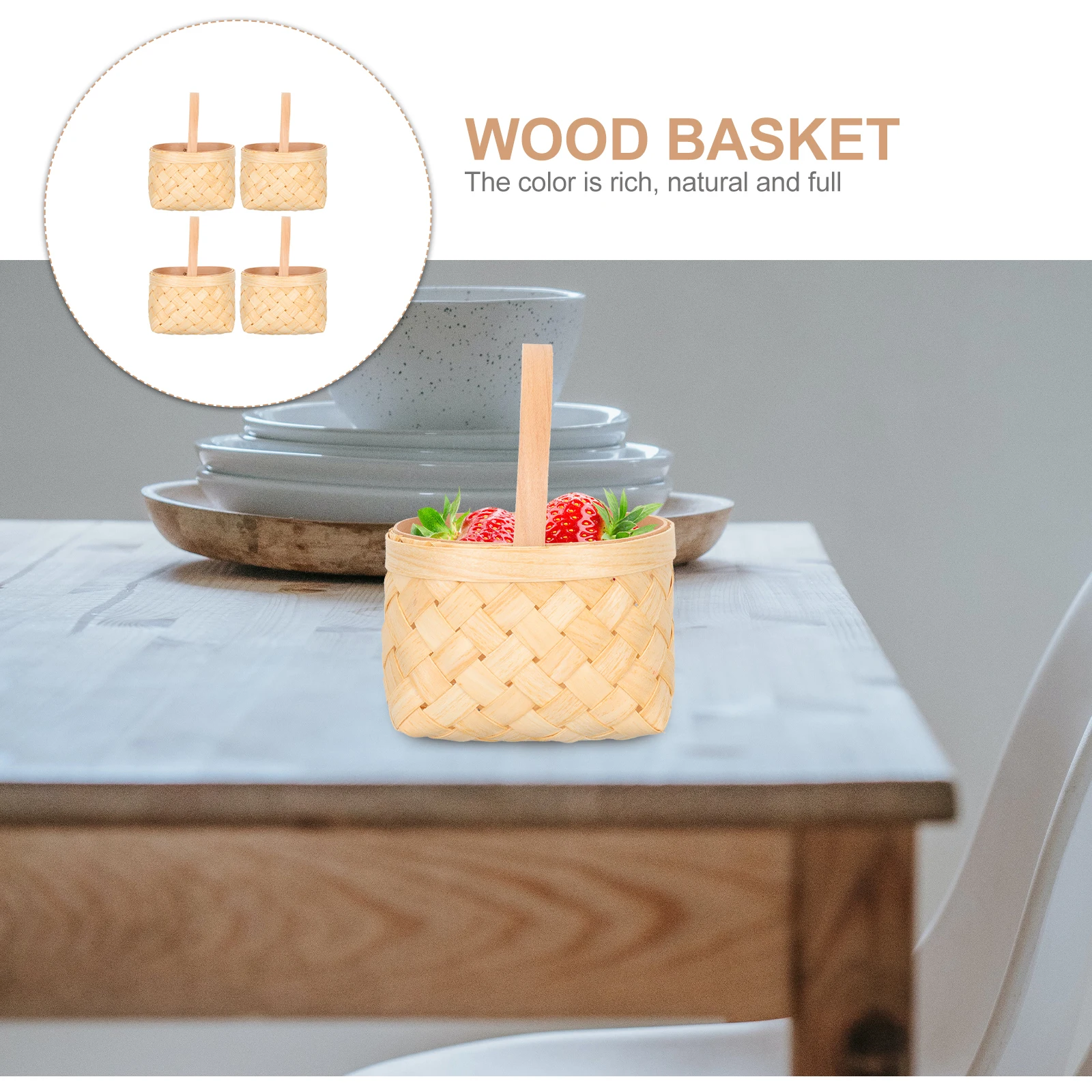 

4 Pcs Mini Woven Baskets Small Wood Basket Gift Baskets Knitted Storage Handles DIY Christmas Floral Arrangement Holiday Terrace