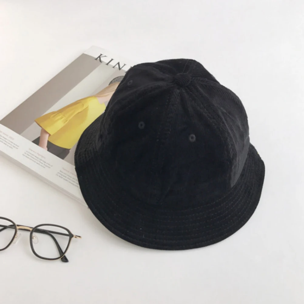 

Fashion Corduroy Fisherman Dome Hat Leisure Solid Color Male and Female Students Sun Hat Bucket Hat(Black)