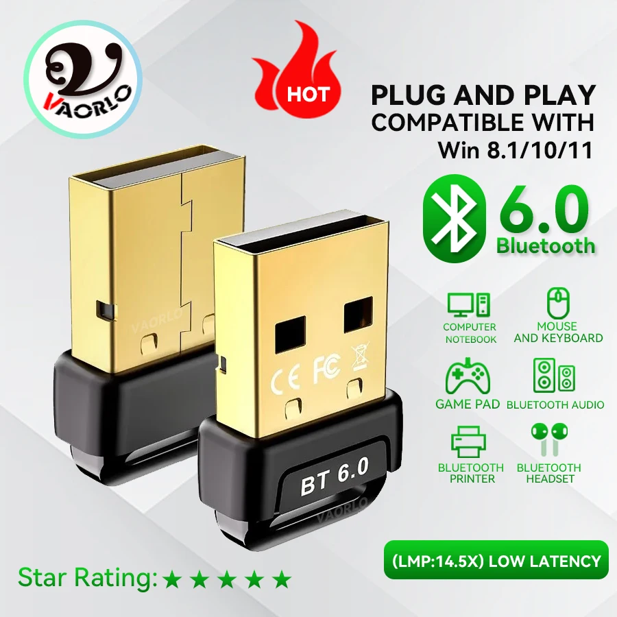 

USB Bluetooth 6.0 Adapter Bluetooth 5.4 Dongle for PC Windows 11/10/8.1 Bluetooth Receiver /Transmitter for Keyboard/Mouse Speak