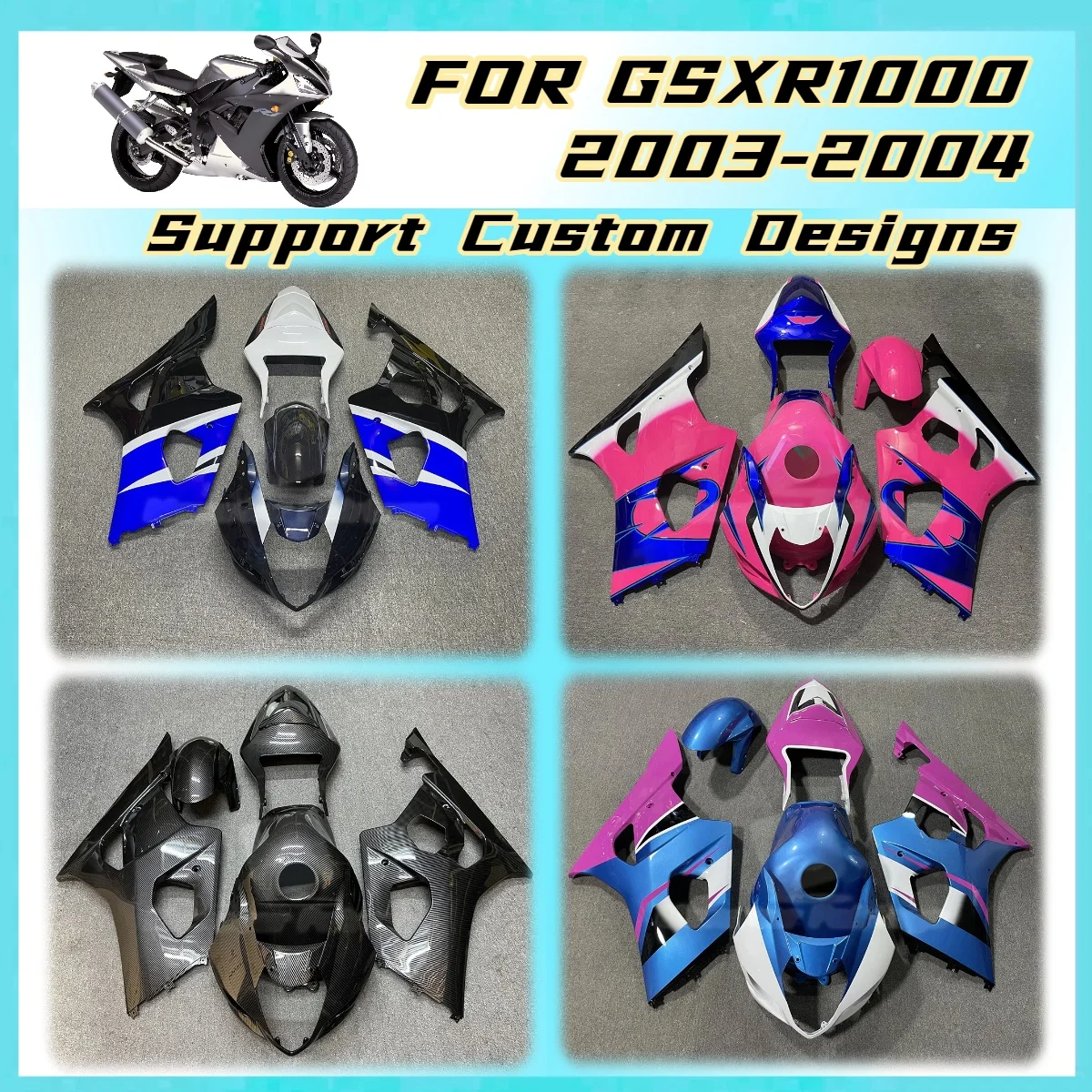Easy Install for Suzuki GSXR1000 2003 2004 Cowling Components Fairing Kit GSXR 1000 03 04 Custom Paint Fairings