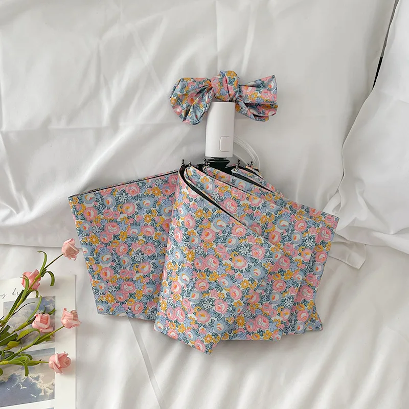 Retro Floral Umbrella Women's Literary High-End Strong Sun Protection Sunscreen